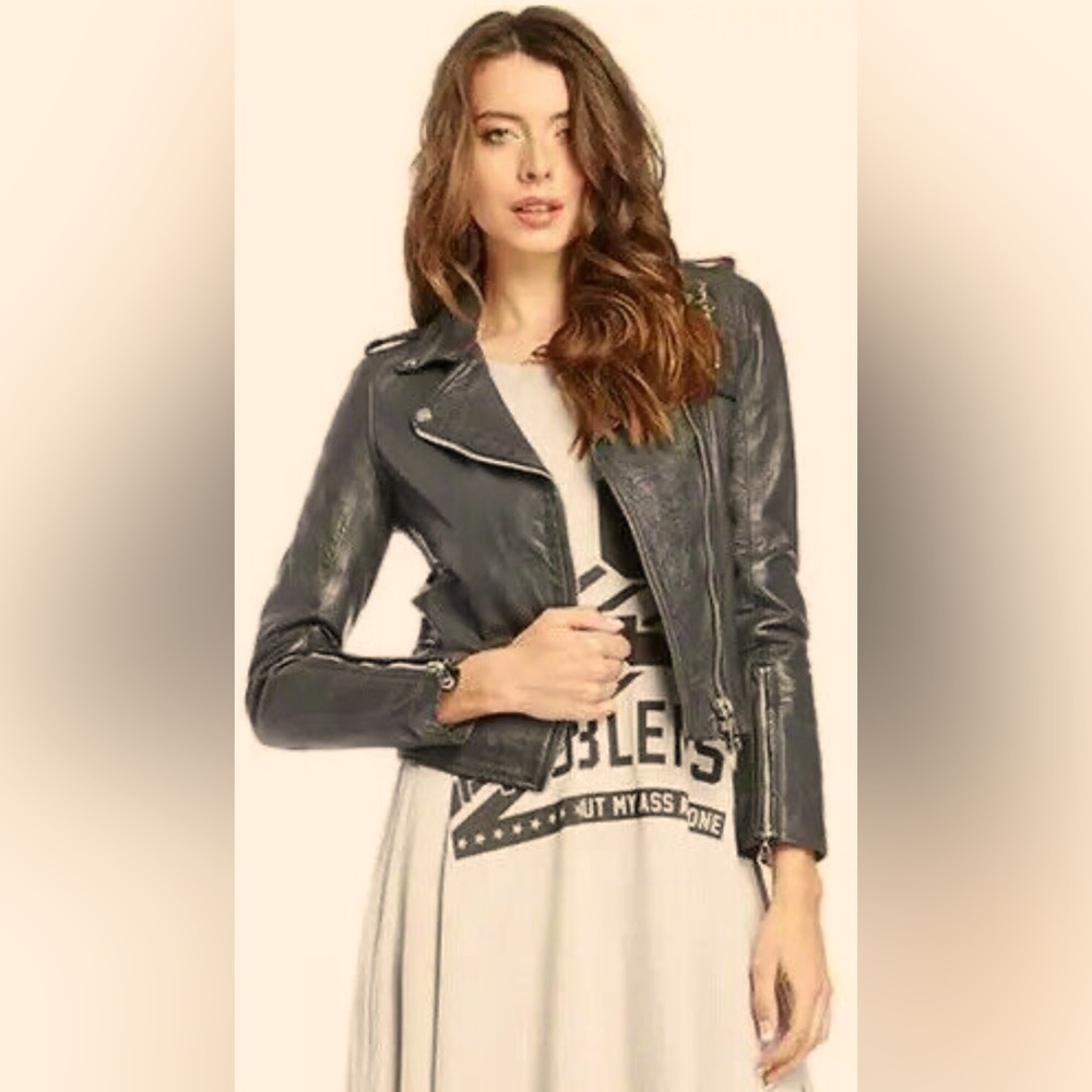 Doma Black Leather Moto Jacket